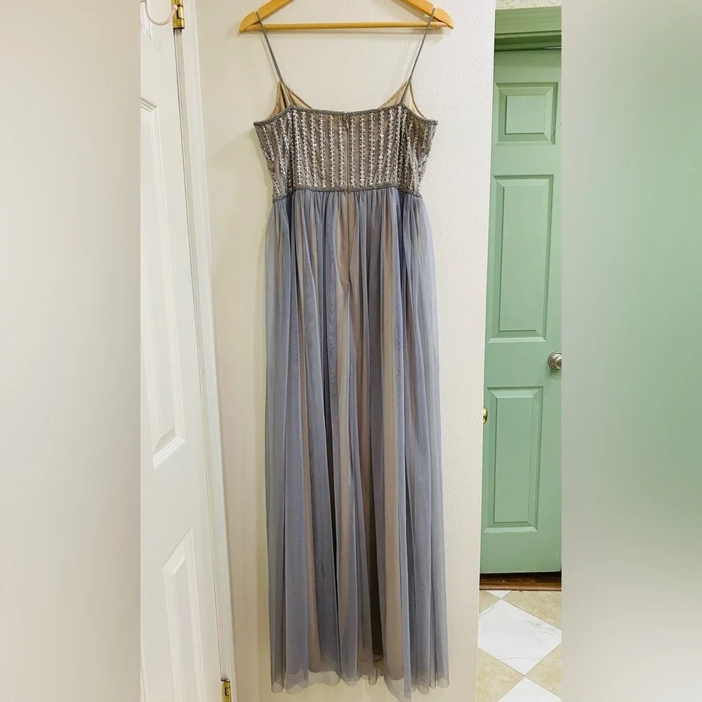 Adrianna Papell x BHLDN LAURENT Silver and Gray beaded Maxi Dress size 6
